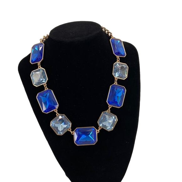 NWT piper. k chunky square blue rhinestone 16 inch necklace - Picture 1 of 4